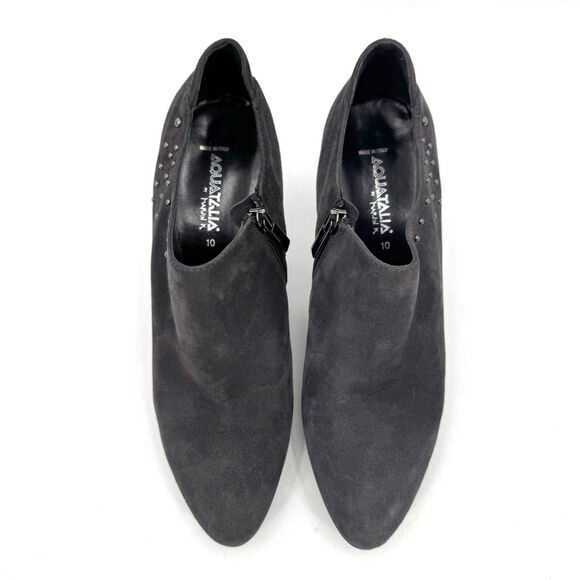 AQUATALIA Dark Gray Suede Bead Studded Heeled Booties Size 10 - Picture 7 of 11